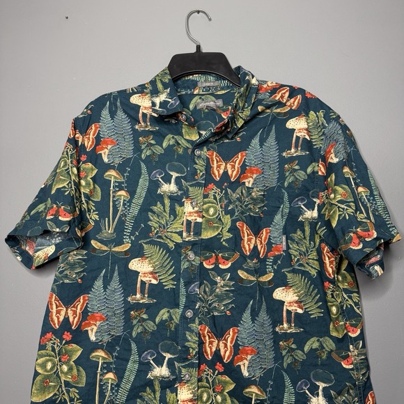 Eddie Bauer Shirt Mens Large Green Mushroom Nature Classic Fit Cotton Hawaiian - Picture 2 of 8